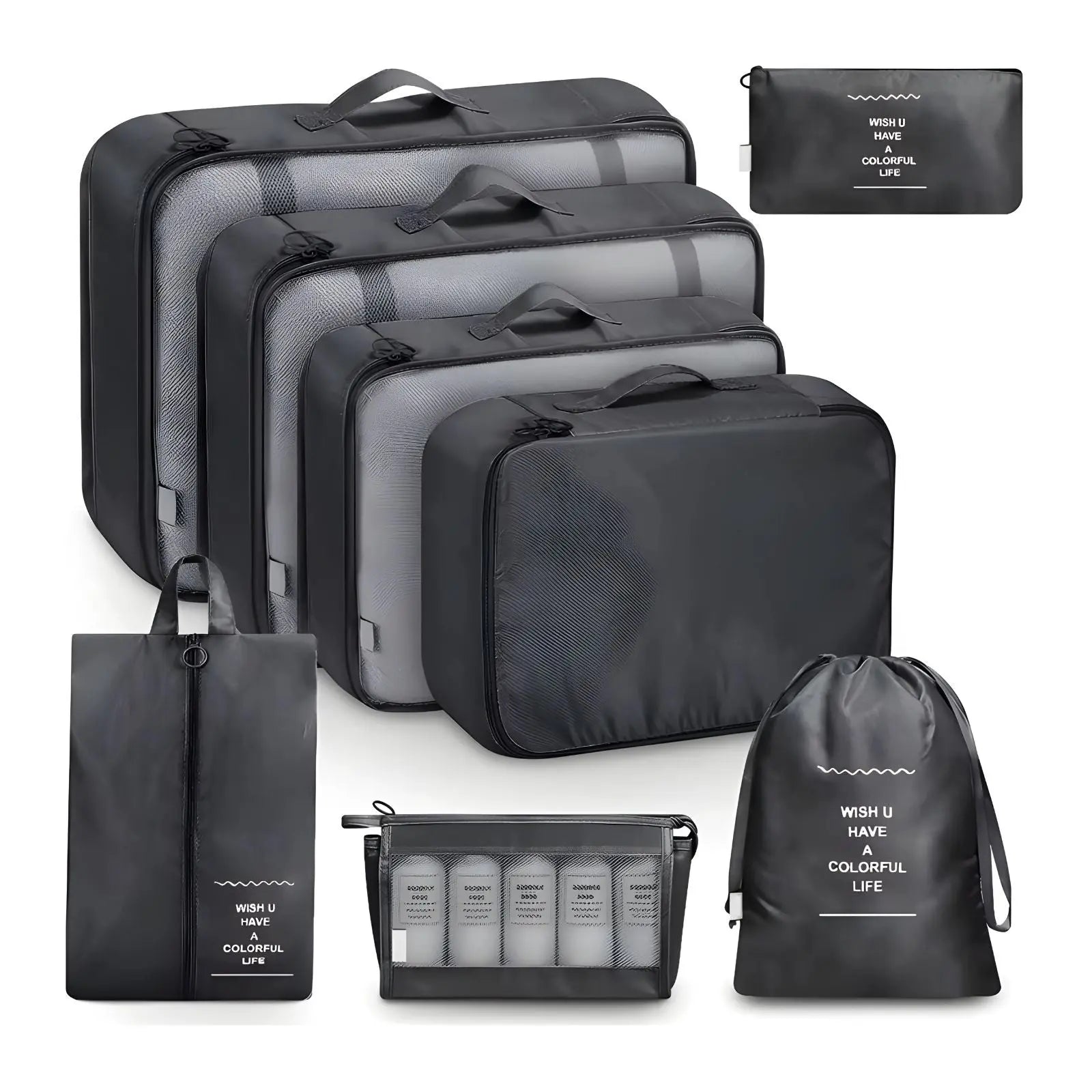 TravelCore Black - 8-teiliges Reise-Organizer-Set Try Unyque