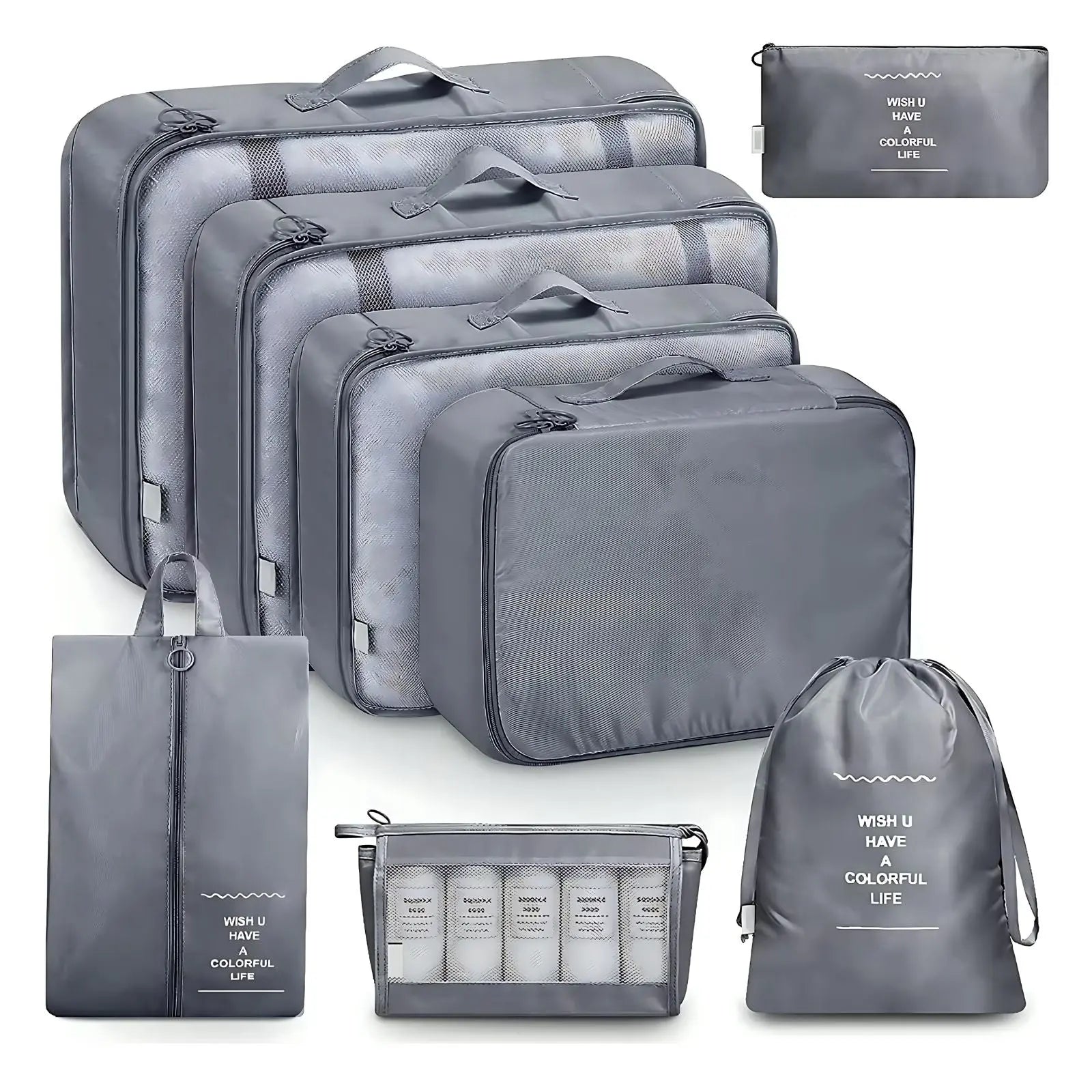 TravelCore Grey - 8-teiliges Reise-Organizer-Set Try Unyque