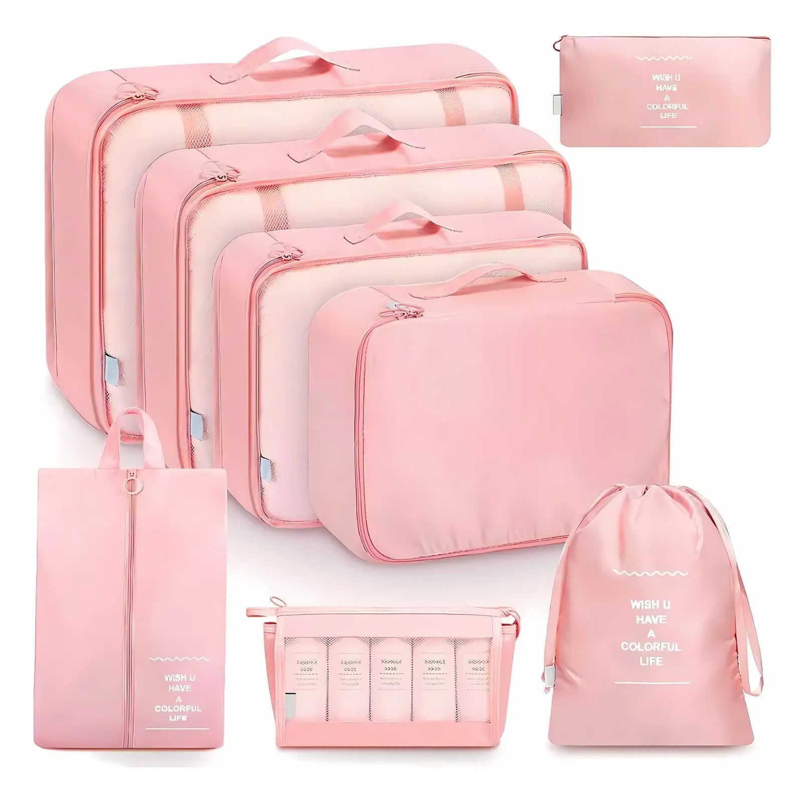 TravelCore Pink - 8-teiliges Reise-Organizer-Set Try Unyque