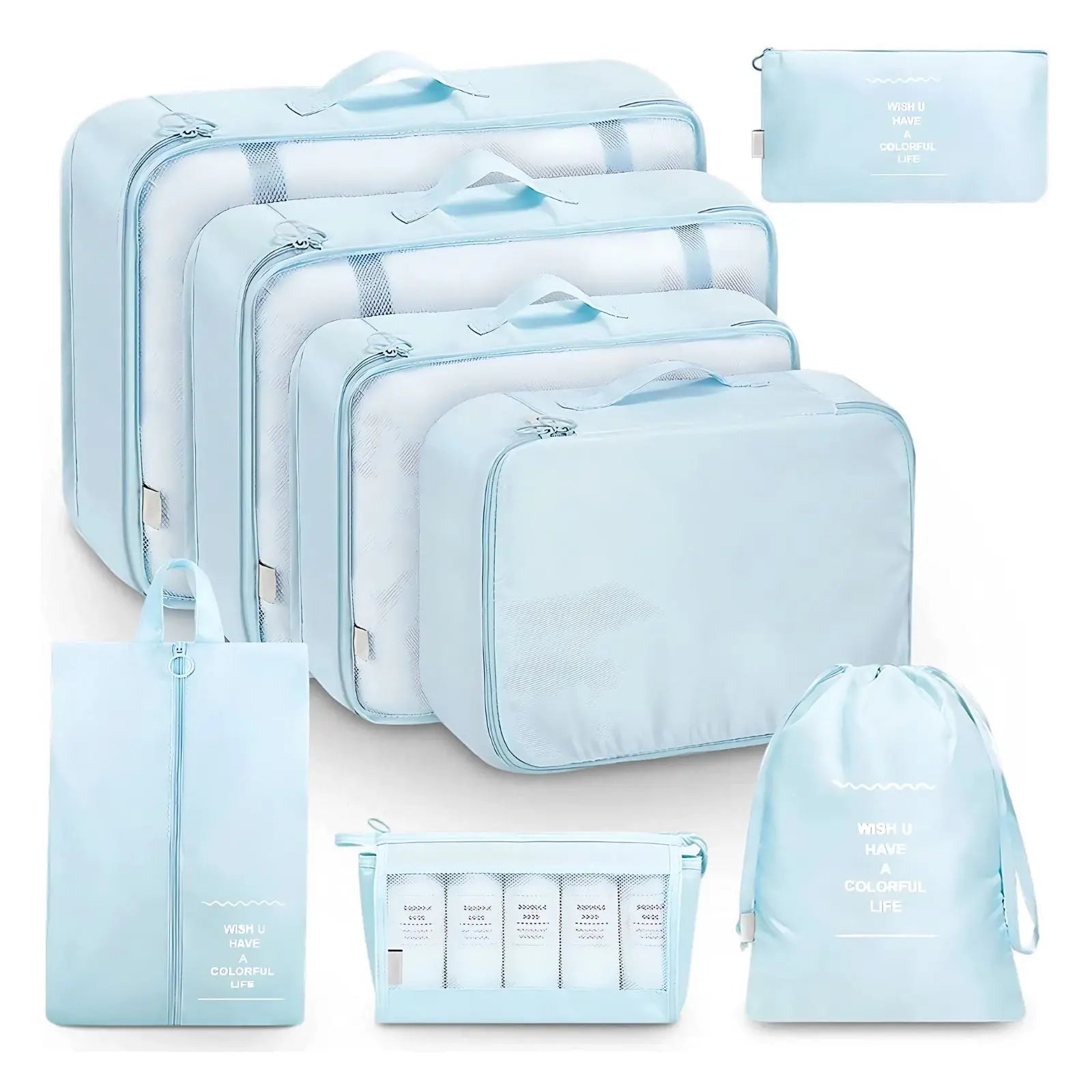 TravelCore Blue - 8-teiliges Reise-Organizer-Set Try Unyque