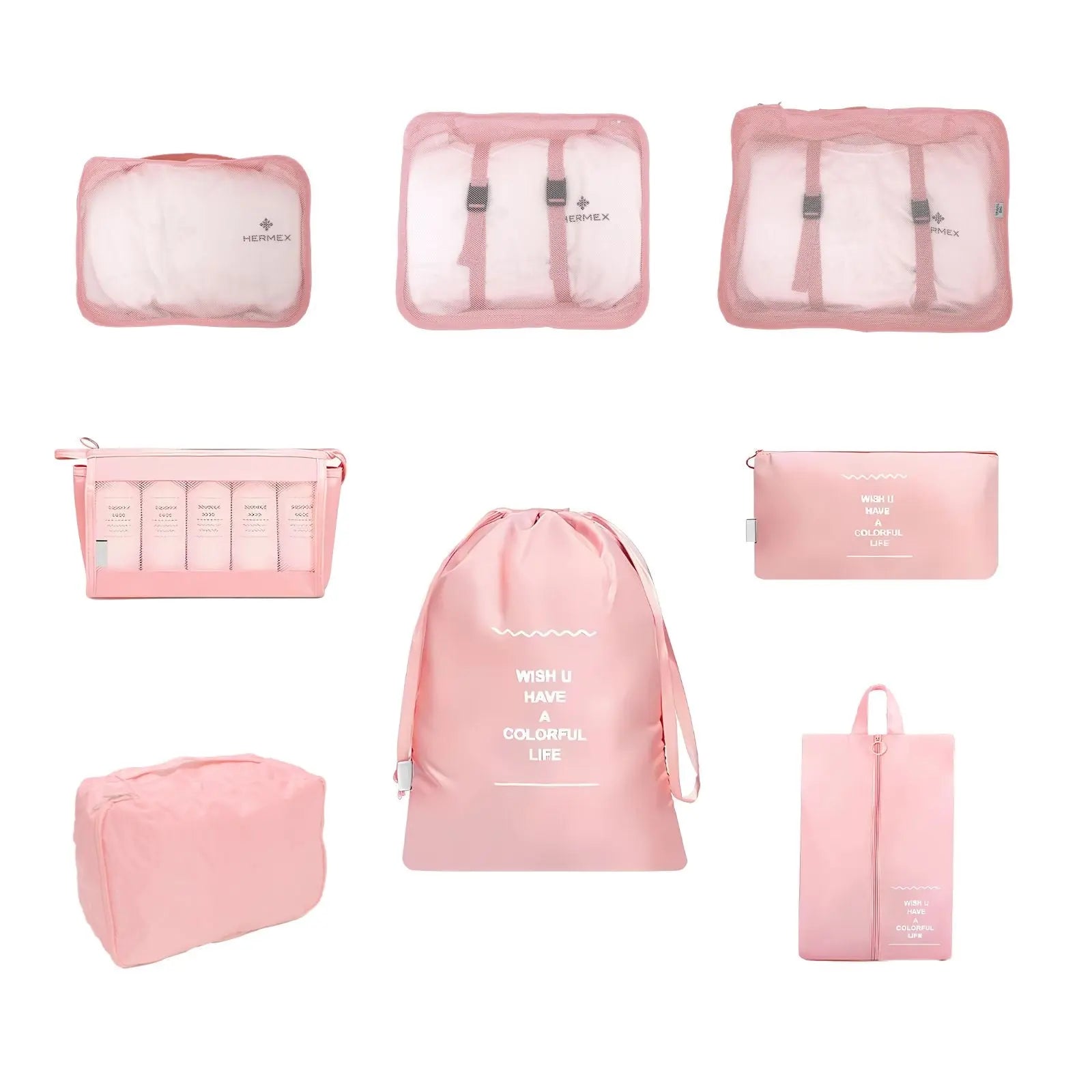 TravelCore Pink - 8-teiliges Reise-Organizer-Set Try Unyque