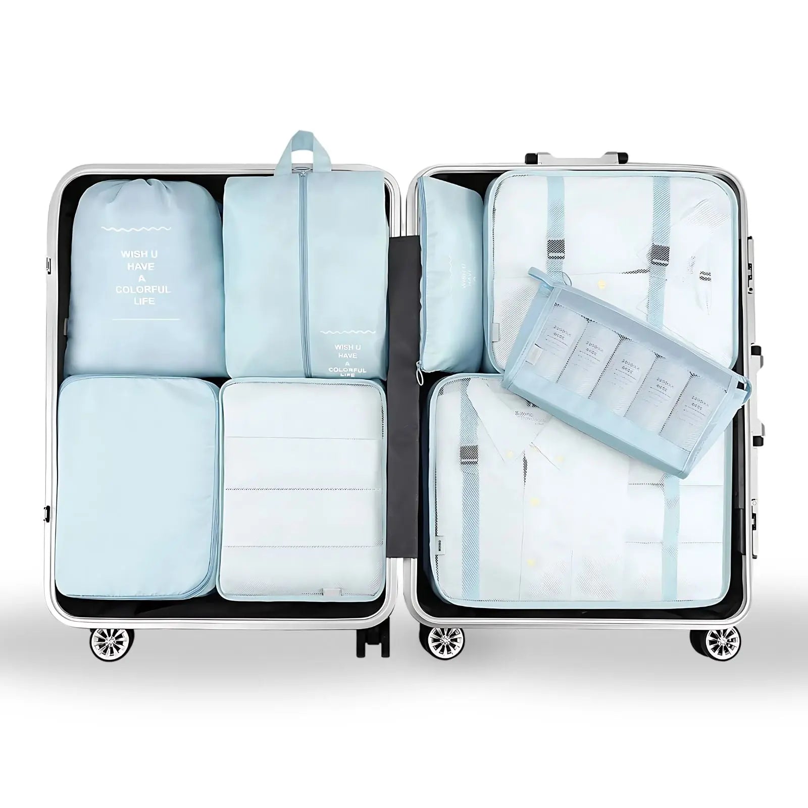 TravelCore Blue - 8-teiliges Reise-Organizer-Set Try Unyque