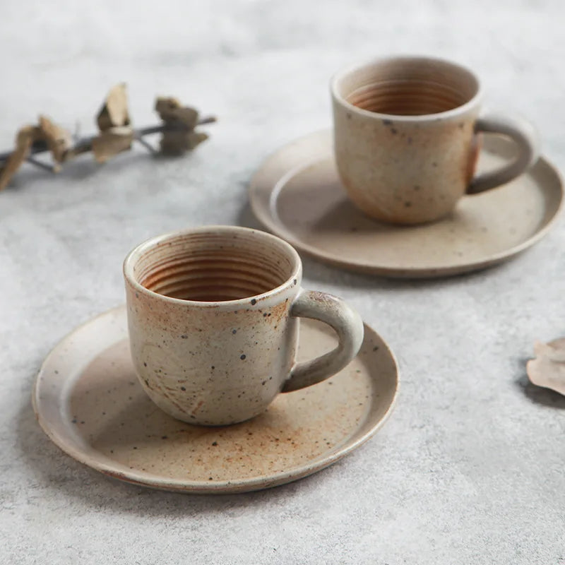 Rustic Ceramic Coffee Mug & Saucer Set Winter DEALS Up to 70% Off + US Free Shipping