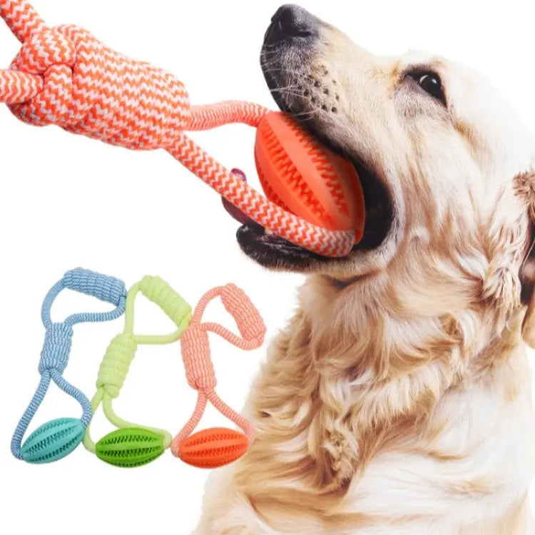 Pet Dog Toys Cotton Rope Hand Pull Leakage Food Ball Teeth Cleaning Toys(Sky Blue) Try Unyque